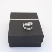 "Never Stop Questioning" - Einstein wrap ring - Chocolate and Steel