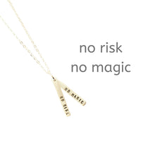 "No Risk No Magic" Quote Necklace - Chocolate and Steel