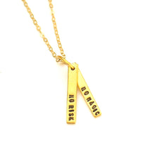 "No Risk No Magic" Quote Necklace - Chocolate and Steel
