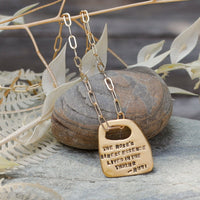 Rumi Rune Quote Necklace "The Rose's Rarest Essence Lives in the Thorns" - Chocolate and Steel