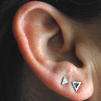 Sculpted Triangle Studs - Chocolate and Steel