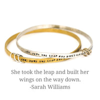 "She took the leap and built her wings on the way down" - three ring bangle - Chocolate and Steel