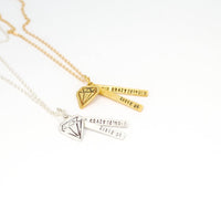 "Shine on you crazy diamond" -Pink Floyd Quote Necklace - Chocolate and Steel