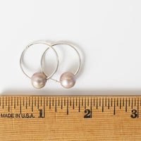 Small Floating Pearl Hoop Earrings - Chocolate and Steel