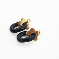 "The Nā Pali" Metal Flower and Acrylic Link Post Earring - Chocolate and Steel