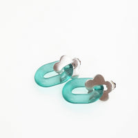 "The Nā Pali" Metal Flower and Acrylic Link Post Earring - Chocolate and Steel