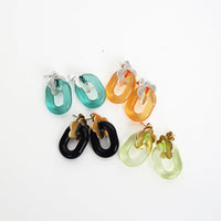 "The Nā Pali" Metal Flower and Acrylic Link Post Earring - Chocolate and Steel