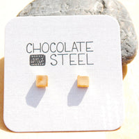 Thick Square Studs - Chocolate and Steel