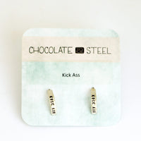 Tiny Mantra Half Hoops - Chocolate and Steel - 925 silver - artisanal - Best Sellers -