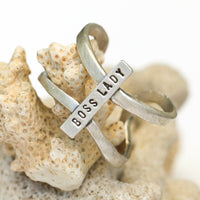 Tiny Mantra Rings - Chocolate and Steel - 925 silver - Adjustable - adjustable ring -