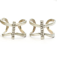 Tiny Mantra Rings - Chocolate and Steel - 925 silver - Adjustable - adjustable ring -