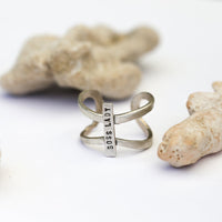 Tiny Mantra Rings - Chocolate and Steel - 925 silver - Adjustable - adjustable ring -