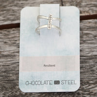 Tiny Mantra Rings - Chocolate and Steel - 925 silver - Adjustable - adjustable ring -