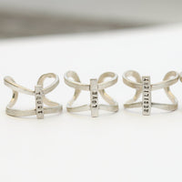 Tiny Mantra Rings - Chocolate and Steel - 925 silver - Adjustable - adjustable ring -
