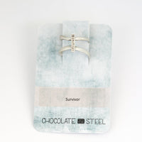 Tiny Mantra Rings - Chocolate and Steel - 925 silver - Adjustable - adjustable ring -