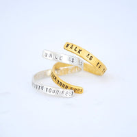 "Walk as if You Are Kissing the Earth with Your Feet" -Thich Nhat Hanh Wrap Ring - Chocolate and Steel