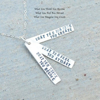 "What you think you become, what you feel you attract, what you imagine you create" -Buddha Quote Necklace - Chocolate and Steel