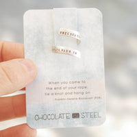 "When You Come to the End of your Rope Tie a Knot and Hang On" -Franklin D. Roosevelt Wrap Ring - Chocolate and Steel