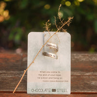 "When You Come to the End of your Rope Tie a Knot and Hang On" -Franklin D. Roosevelt Wrap Ring - Chocolate and Steel