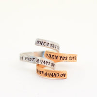 "When You Come to the End of your Rope Tie a Knot and Hang On" -Franklin D. Roosevelt Wrap Ring - Chocolate and Steel