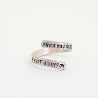 "When You Come to the End of your Rope Tie a Knot and Hang On" -Franklin D. Roosevelt Wrap Ring - Chocolate and Steel