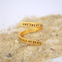 "You Are My Sun My Moon and All My Stars" -EE Cummings Wrap Ring - Chocolate and Steel