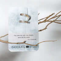 "You Are My Sun My Moon and All My Stars" -EE Cummings Wrap Ring - Chocolate and Steel