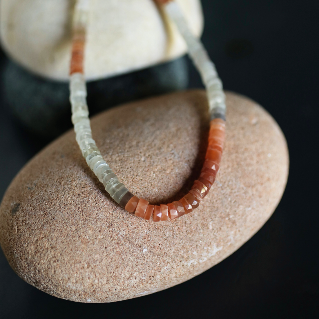 Candy Necklace - Peach and Grey Quartz Heishi necklace