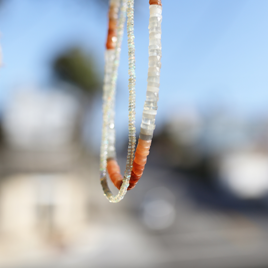 Candy Necklace - Peach and Grey Quartz Heishi necklace