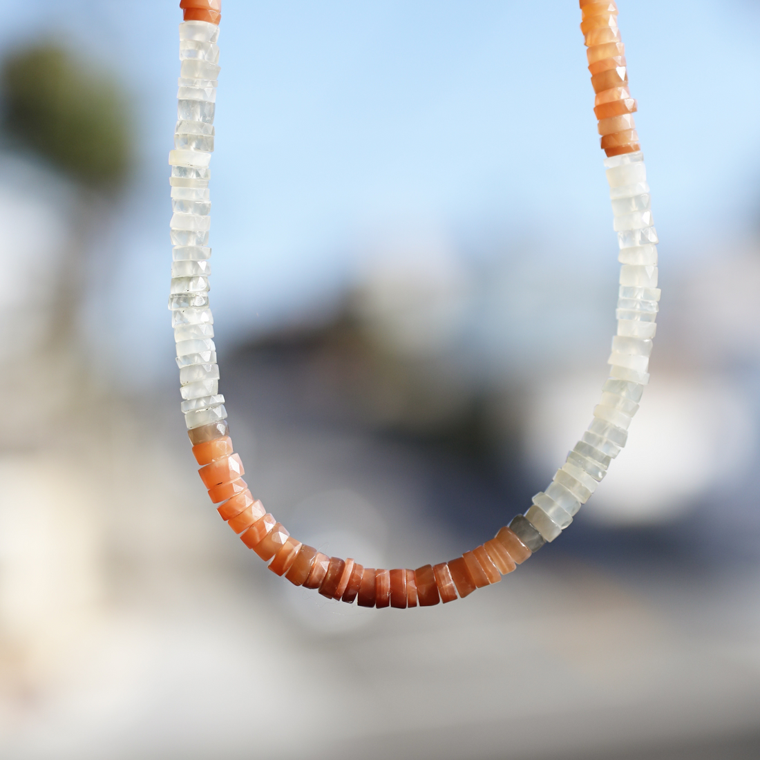 Candy Necklace - Peach and Grey Quartz Heishi necklace