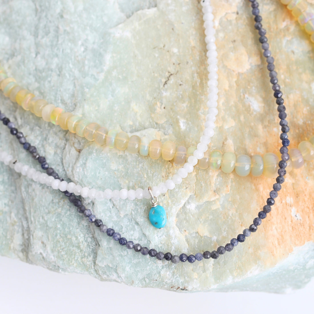 Frieda Moonstone and Turquoise Beaded Necklace