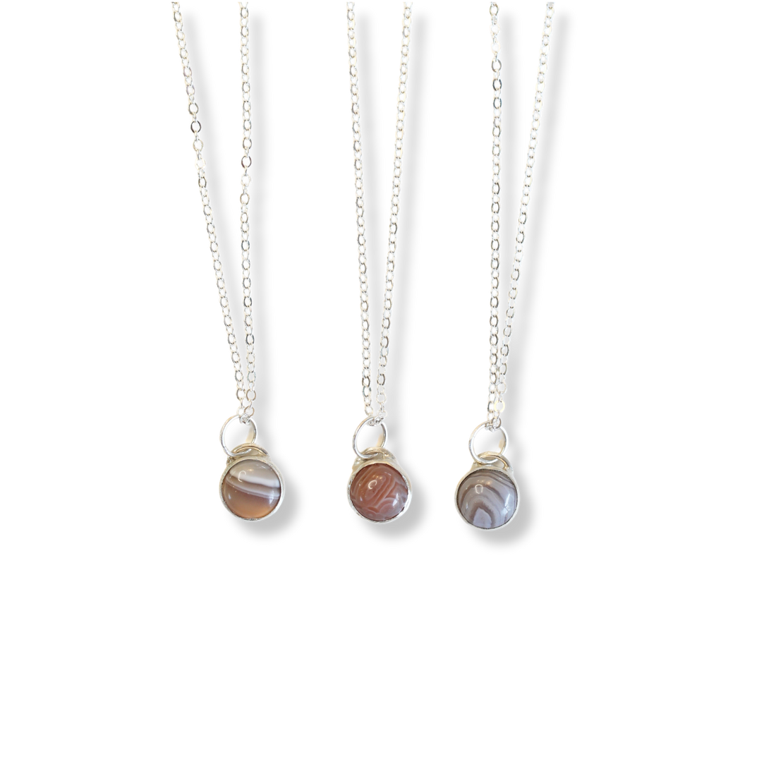 Button Gemstone Charm Necklace - Botswana Agate