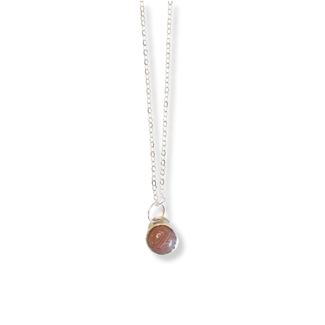Button Gemstone Charm Necklace - Botswana Agate