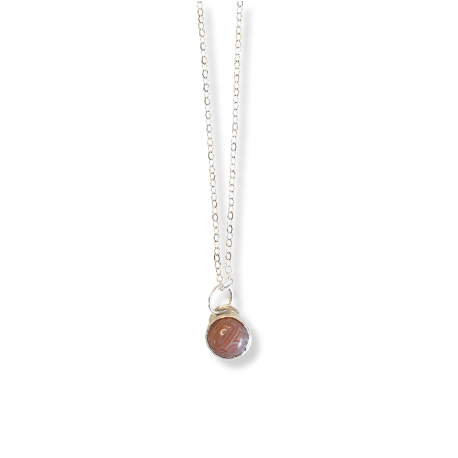 Button Gemstone Charm Necklace - Botswana Agate
