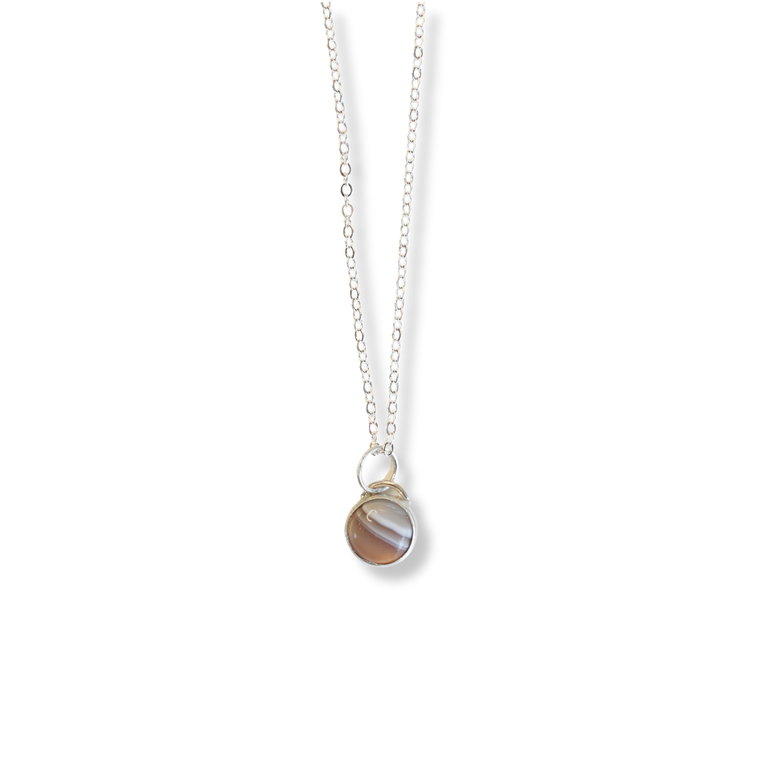 Button Gemstone Charm Necklace - Botswana Agate