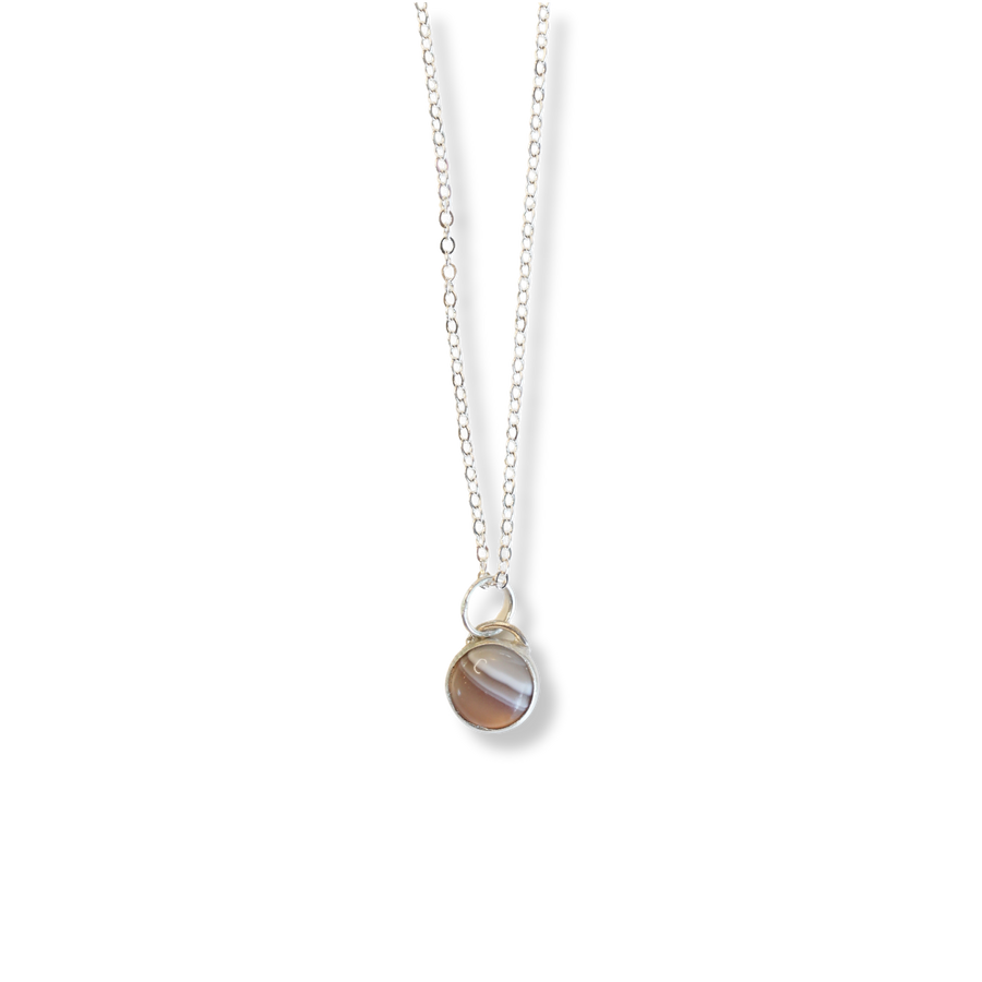 Button Gemstone Charm Necklace - Botswana Agate