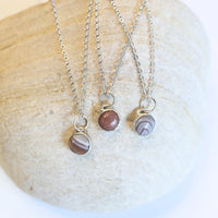 Button Gemstone Charm Necklace - Botswana Agate