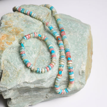 Candy Necklace and Bracelet - Peruvian Opal Pastel Rainbow Heishi