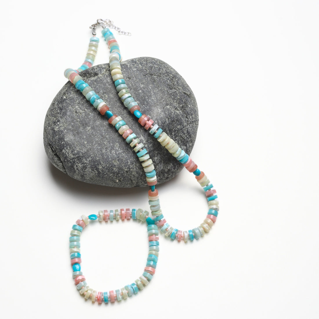 Candy Necklace and Bracelet - Peruvian Opal Pastel Rainbow Heishi