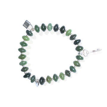 Love Locked Stretch Bracelet – Green Jade & Sterling Silver Charms