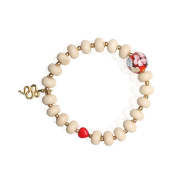 Wild Heart Stretch Bracelet – Fossil Jasper, Red Glass & Snake Charm
