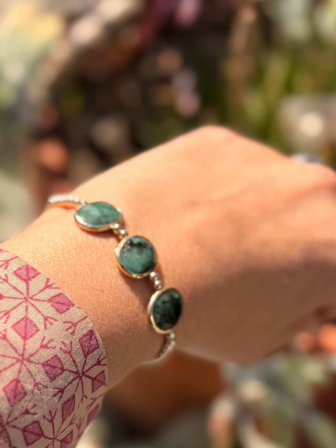 Cliffside Gold Bead Bracelet in Labradorite, Emerald, and Turquoise