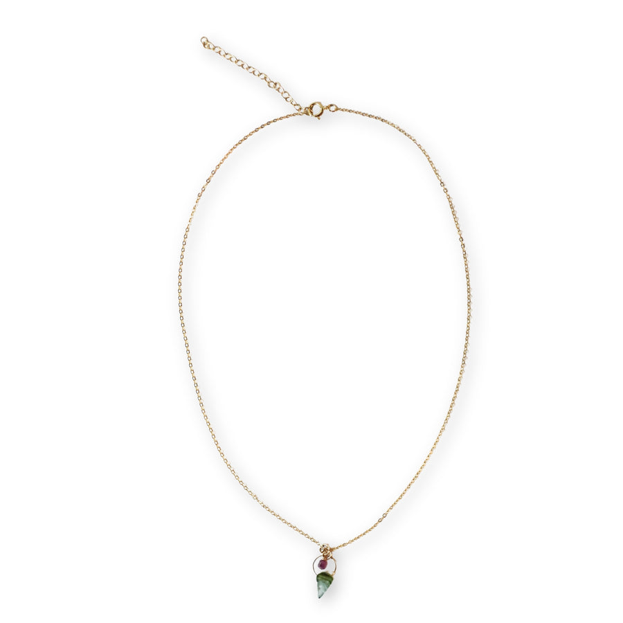 Like a Dream Tourmaline Leaf and Ruby Cube Necklace