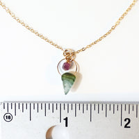 Like a Dream Tourmaline Leaf and Ruby Cube Necklace