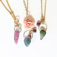 Like a Dream Tourmaline Leaf and Ruby Cube Necklace