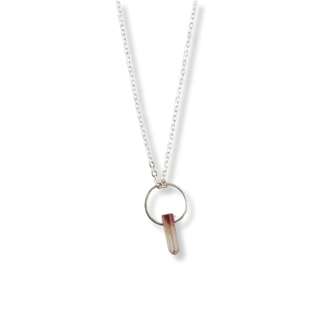 Tourmaline Gemstone Point Necklace - Chocolate and Steel Sterling Silver / Pink Tourmaline