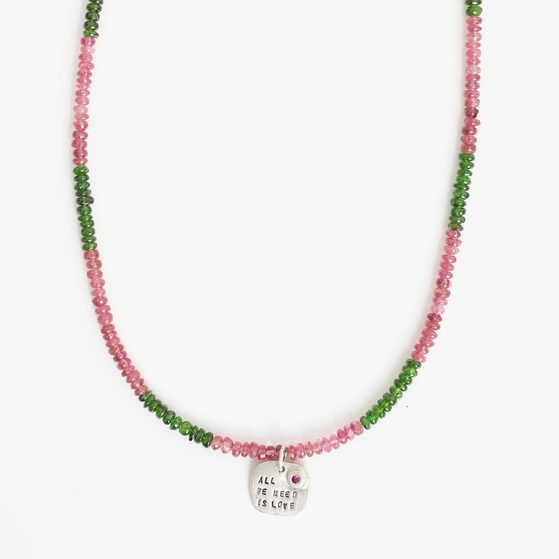 Watermelon Love Necklace with All We Need Is Love Pendant