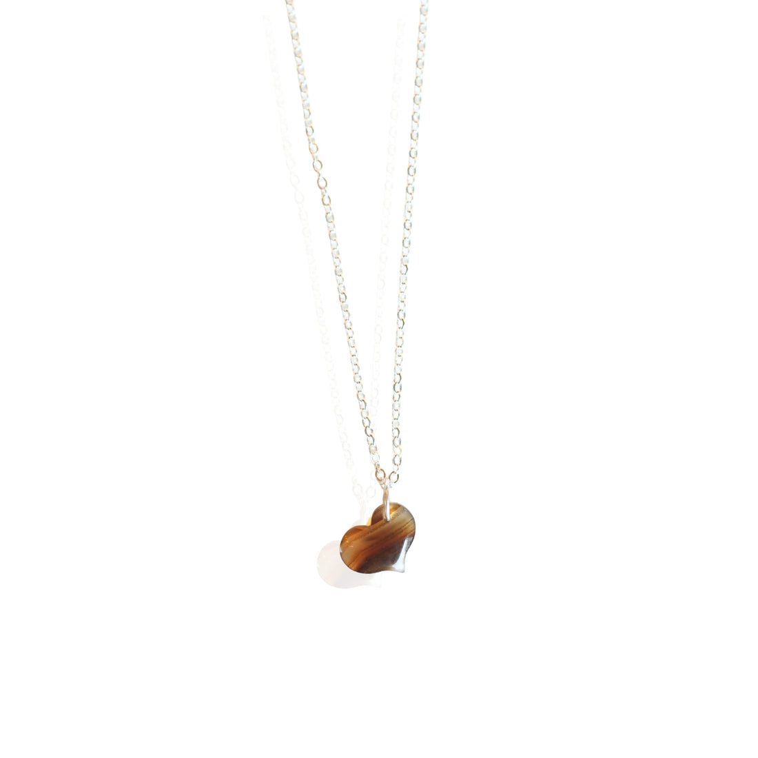 Agate Puffy Heart Charm Necklace - Chocolate and Steel