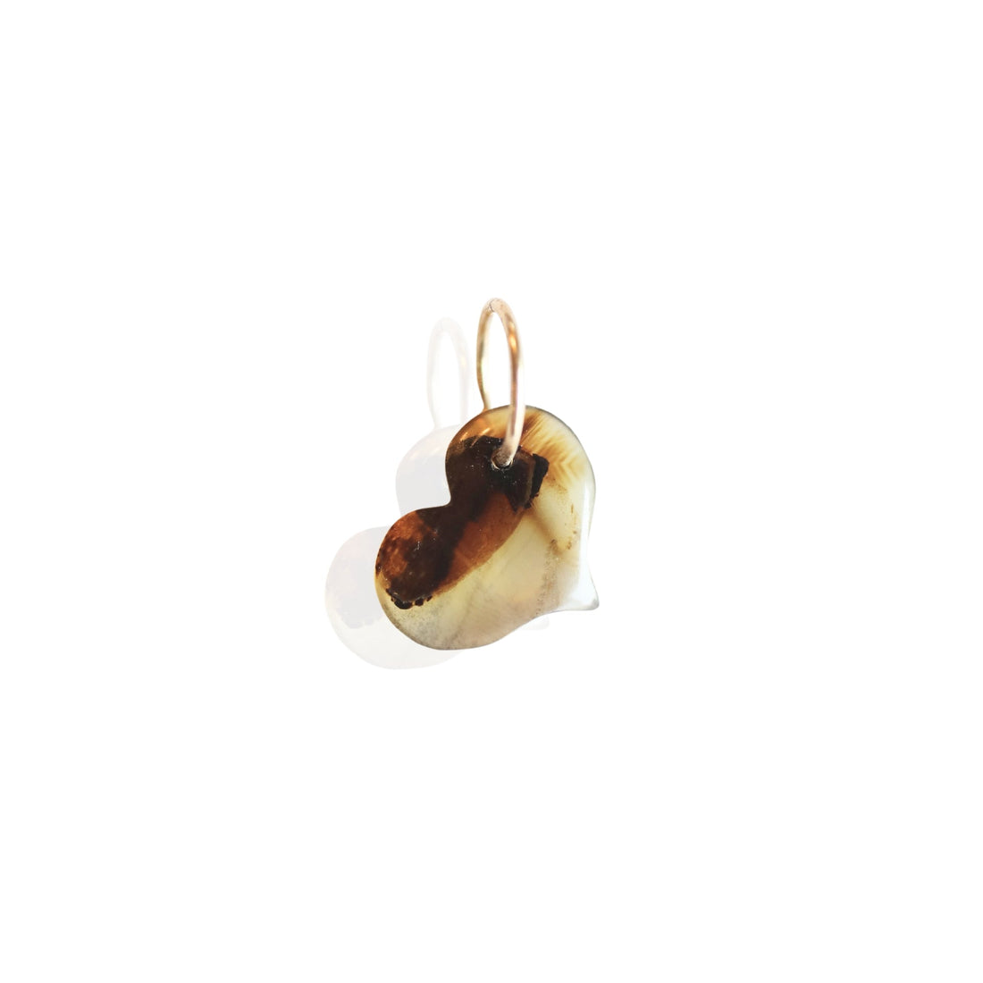 Agate Puffy Heart Charm Necklace - Chocolate and Steel