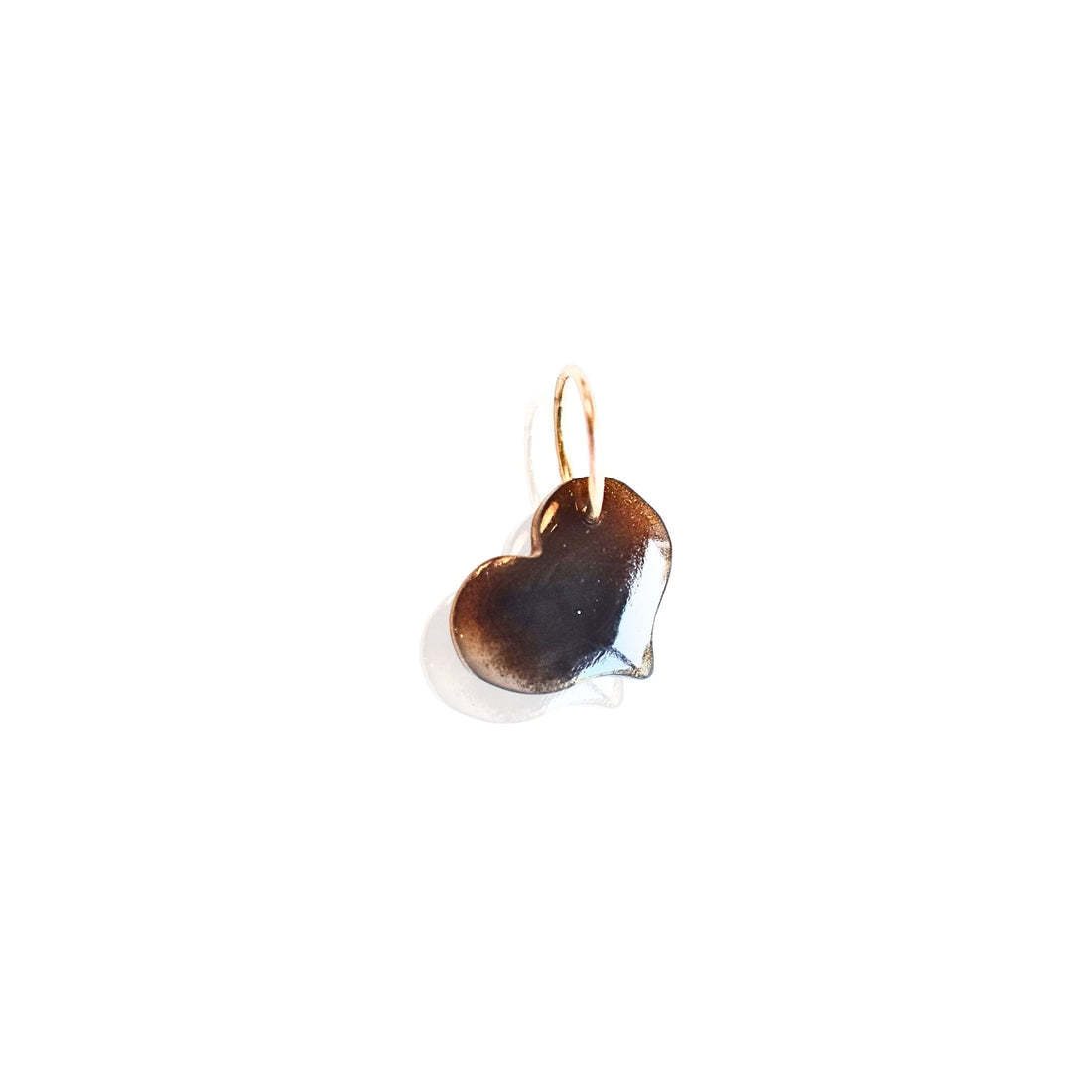 Agate Puffy Heart Charm Necklace - Chocolate and Steel